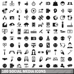 100 social media icons set in simple style 