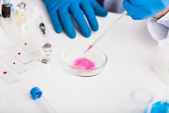 Man researcher carrying out scientific research.