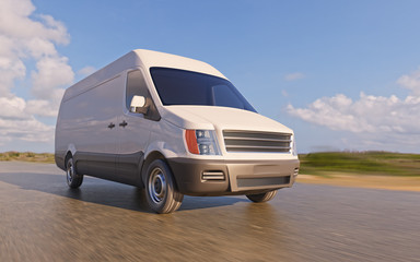 Fototapeta na wymiar White Commercial Van on the Road Motion Blurred 3d Illustration