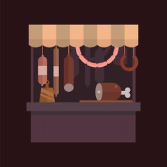 Meat shop stall with meats products