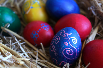 Colored Easter eggs in the basket