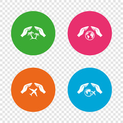 Hands insurance icons. Travel trip flights.