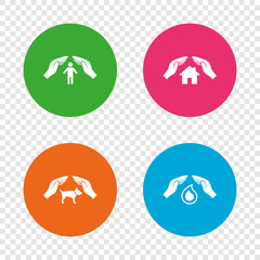 Hands insurance icons. Human life-assurance sign.