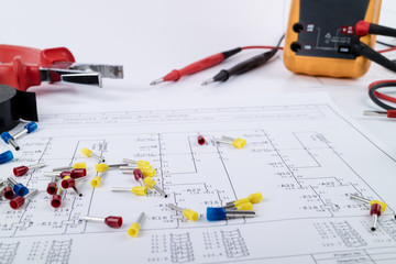 Electrical Equipment on White Background with Schematics