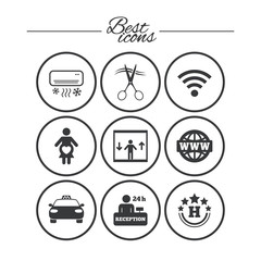 Hotel, apartment service icons. Barbershop sign.