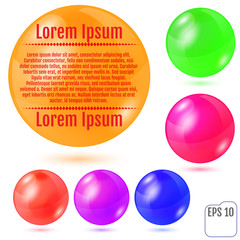 Set of six multicolored realistic colored spheres isolated on white background. Six design elements for your business