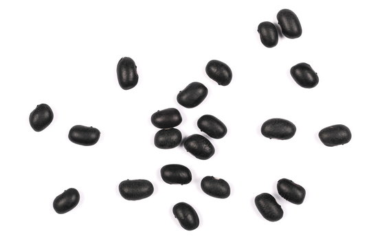  black beans isolated on white background and texture, top view