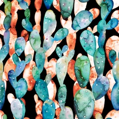 Gordijnen Watercolor cactus seamless pattern. Tropical succulent garden illustration © Tasiania