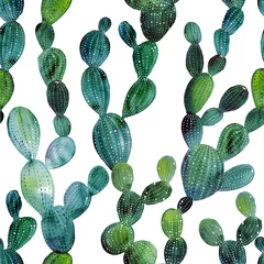 Gordijnen Watercolor cactus tropical garden seamless pattern. Watercolour cactus © Tasiania