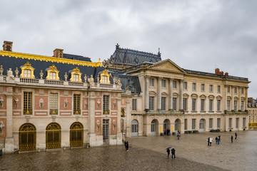 Fototapeta na wymiar Versailles, Paris,Back side of the Royal Versailles, France,Palace Versailles was a Royal Chateau-most beautiful palace in France and word.selective focus,vintage color..