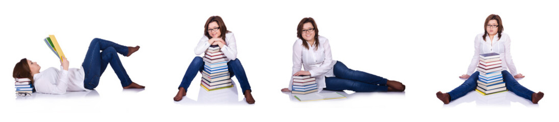 Student with books isolated on white