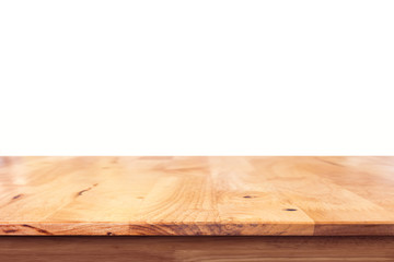 Wood table top on white background
