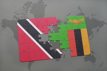 puzzle with the national flag of trinidad and tobago and zambia on a world map