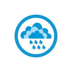 Cloud and rain drops. Weather icon of precipitation. Shower or rain cloud with falling drops. Vector Illustration