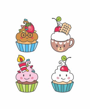 Set Cupcake kawaii geek, desenho cupcake, bolo de copo, bolinhos, emotions, elementos, doce 22