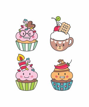 Set Cupcake kawaii geek, desenho cupcake, bolo de copo, bolinhos, emotions, elementos, doce 21