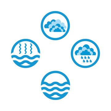 Water cycle infographics. The water cycle vector diagram of precipitation, collection, evaporation and condensation, icons set. Vector illustration