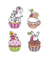 Set Cupcake kawaii geek, desenho cupcake, bolo de copo, bolinhos, emotions, elementos, doce 14