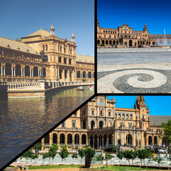 Fototapeta na wymiar Collage of Plaza de Espana Seville, Andalusia, Spain, 