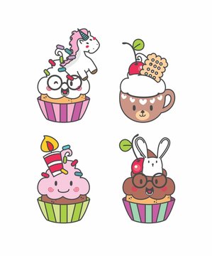 Set Cupcake kawaii geek, desenho cupcake, bolo de copo, bolinhos, emotions, elementos, doce 14