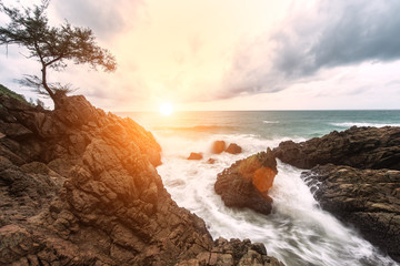 Nice waves at sunset time in had hin kloi nai thon beach phuket, thailand