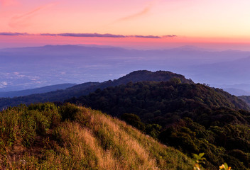 beautiful sunset or sunrise on top mountain