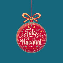 Feliz navidad. Xmas card on Spanish language. Warm wishes for happy holidays 