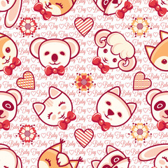 Cute pets. Seamless pattern. Colorful background with characters.
