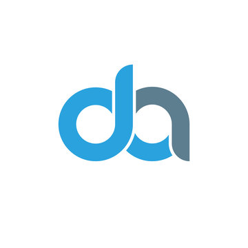 Initial letter da modern linked circle round lowercase logo blue gray