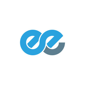 Initial letter ee modern linked circle round lowercase logo blue gray