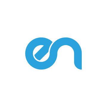 Initial letter en modern linked circle round lowercase logo blue