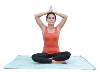 Asian Young woman doing yoga exercises isolated on white background