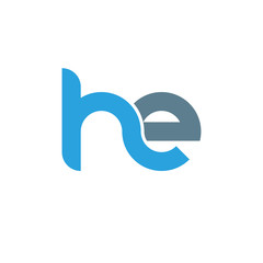 Initial letter he modern linked circle round lowercase logo blue gray