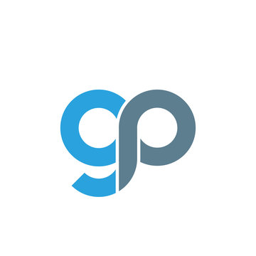 Initial letter gp modern linked circle round lowercase logo blue gray