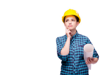 Young woman in industrial concept isolated on white