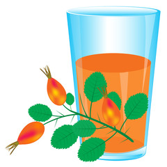 Branch of the wild rose and juice