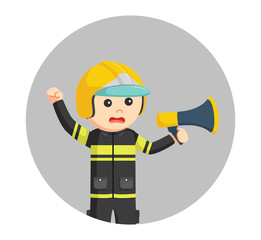 fireman with megaphone in circle background