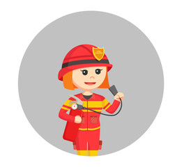 fire woman holding fire extinguisher in circle background