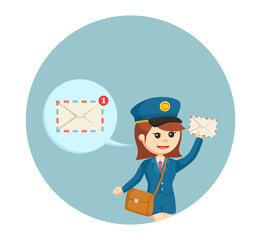 postwoman with mail notification callout in circle background