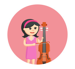 woman musician playing counter bass in circle background