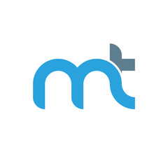 Initial letter mt modern linked circle round lowercase logo blue gray - obrazy, fototapety, plakaty