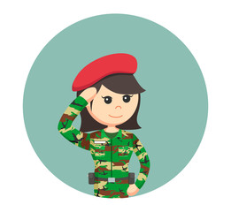 army woman saluting in circle background