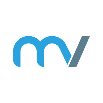 Initial letter mv modern linked circle round lowercase logo blue gray