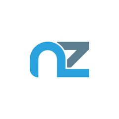 Initial letter nz modern linked circle round lowercase logo blue gray