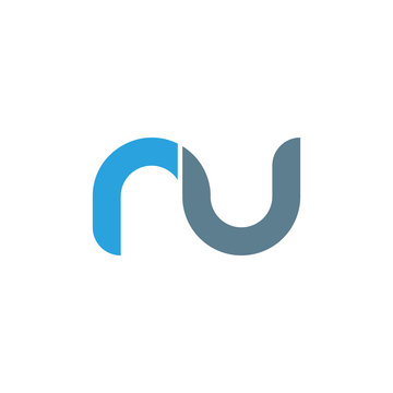 Initial letter nu modern linked circle round lowercase logo blue gray