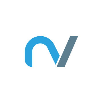 Initial letter nv modern linked circle round lowercase logo blue gray