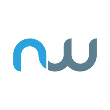 Initial letter nw modern linked circle round lowercase logo blue gray