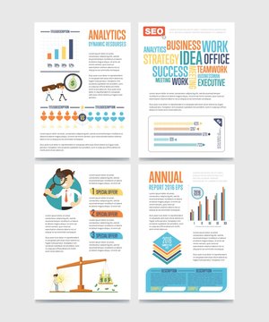 Business infographics banner set with charts vector illustration. Business seo statistics, dynamic resources, planning and analytics concept, annual report template. Data visualization, chart, graph.