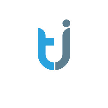 Initial letter tj modern linked circle round lowercase logo blue gray