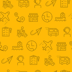 Different line style icons seamless pattern, icons set, Delivery-yellow